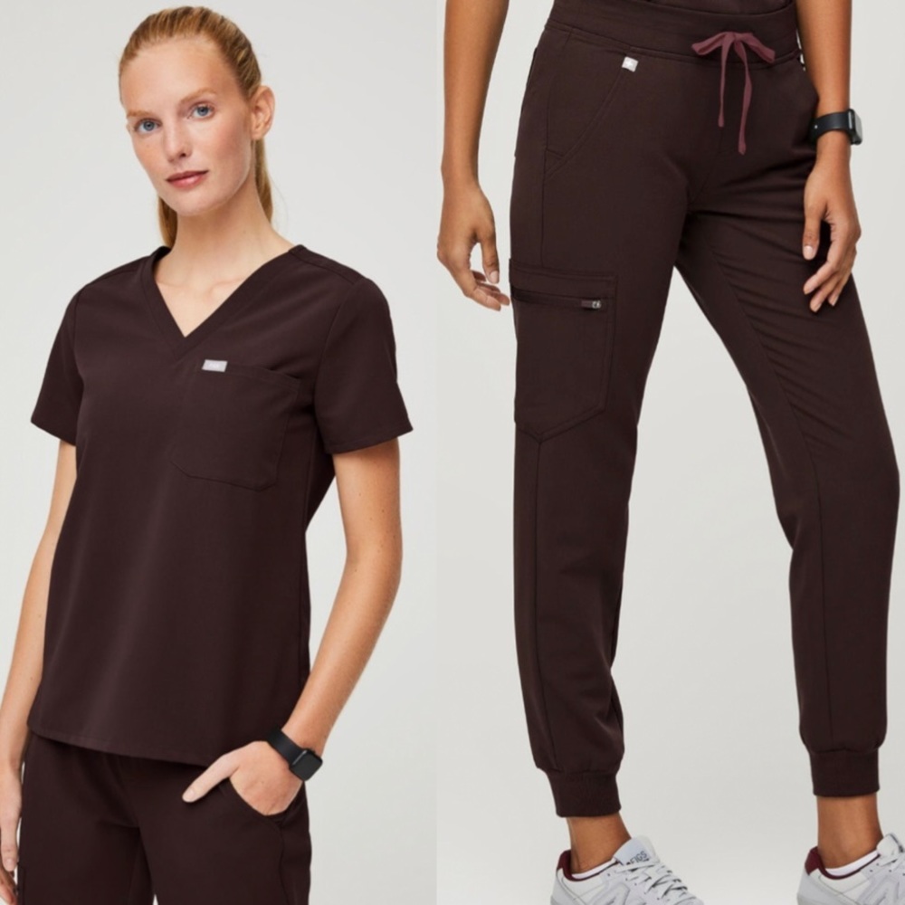 Figs Espresso Set Catarina Scrub Top XS and Zamora Jogger Pants SP - NWT